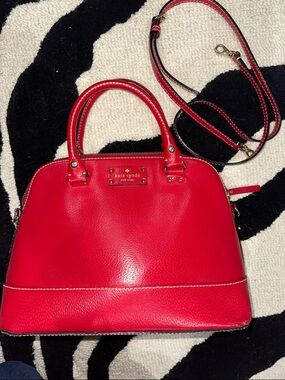 kate spade ♠️ red leather dome satchel with detachable strap